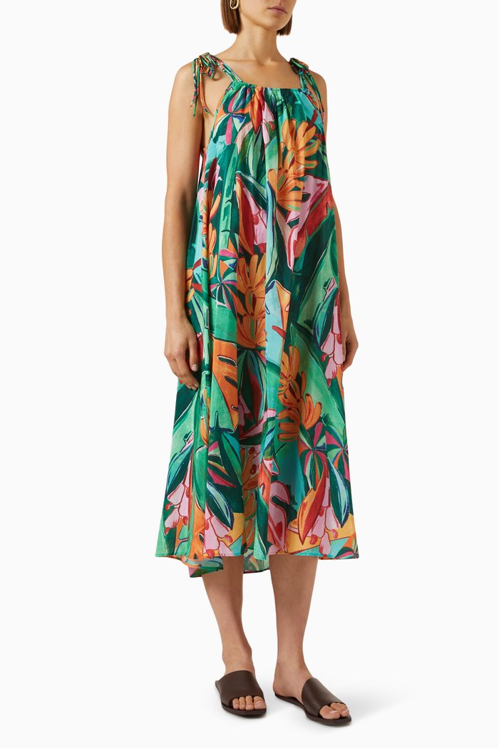 

Banana Foliage Midi Dress in Cotton Blend, Multicolour