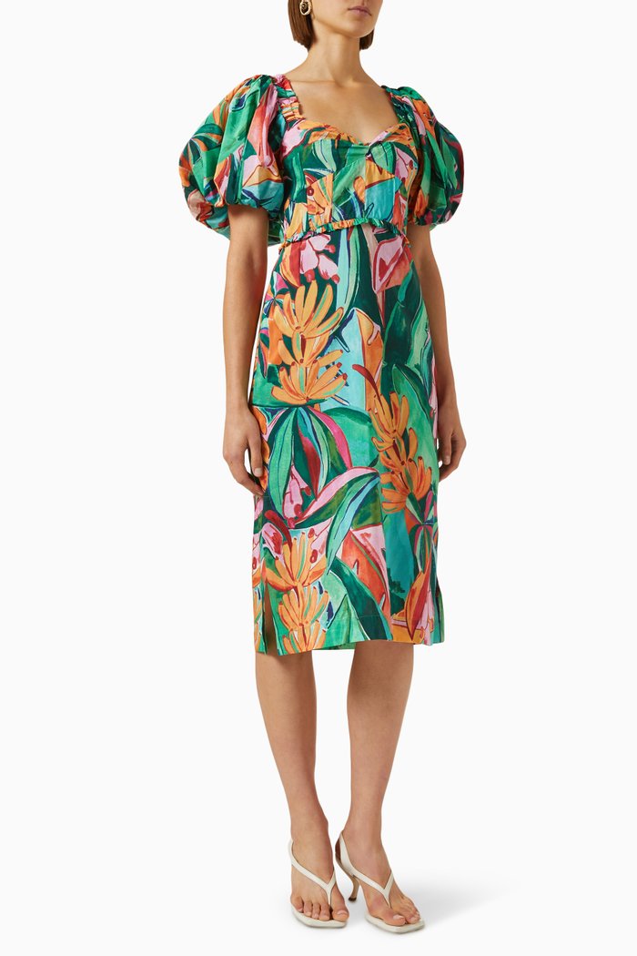 

Banana Foliage Midi Dress in Cotton Blend, Multicolour