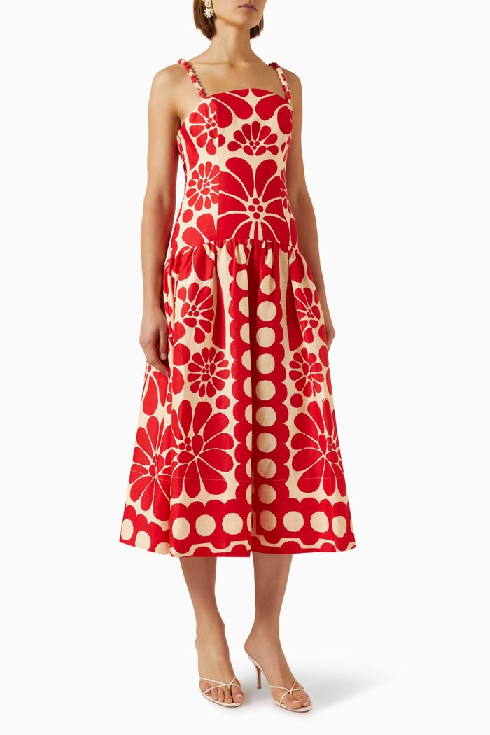 

Palermo Sleeveless Midi Dress in Linen, Red
