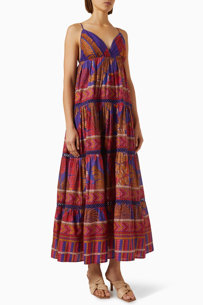

Forest Mosaic Sleeveless Maxi Dress in Cotton, Multicolour