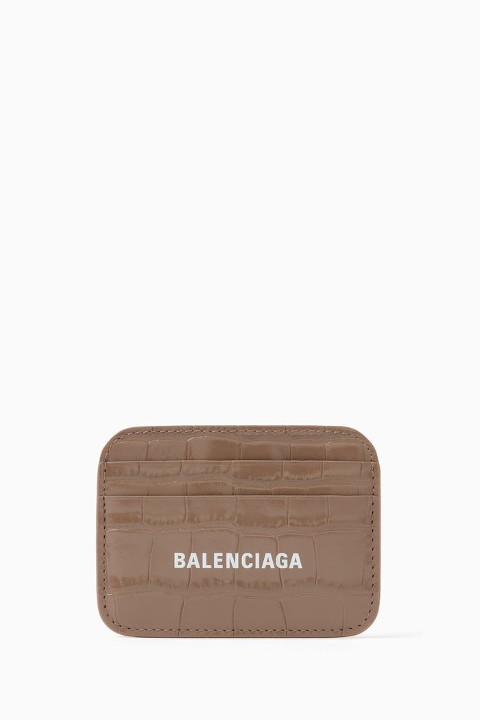 

Cash Card Holder in Croc-embossed Calfskin, Grey