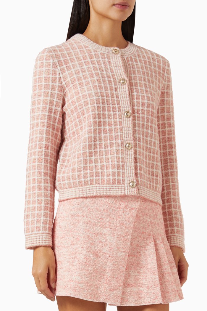 

Check Patterned Cardigan in Marl Knit, Pink