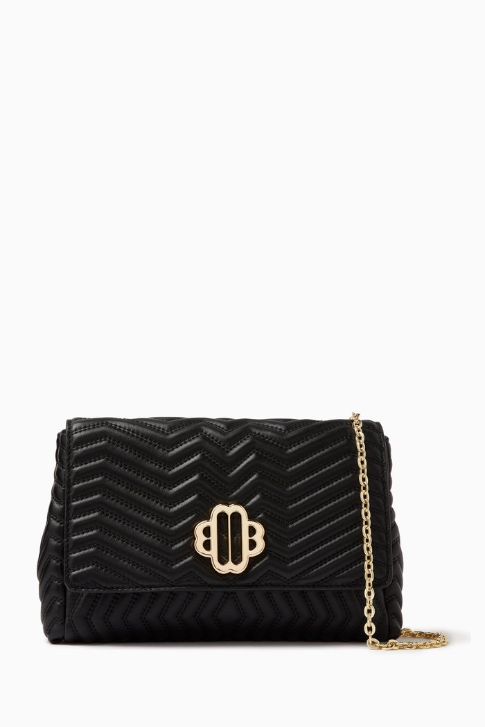 

Clover Bloom Shoulder Bag in Quilted Leather, Black