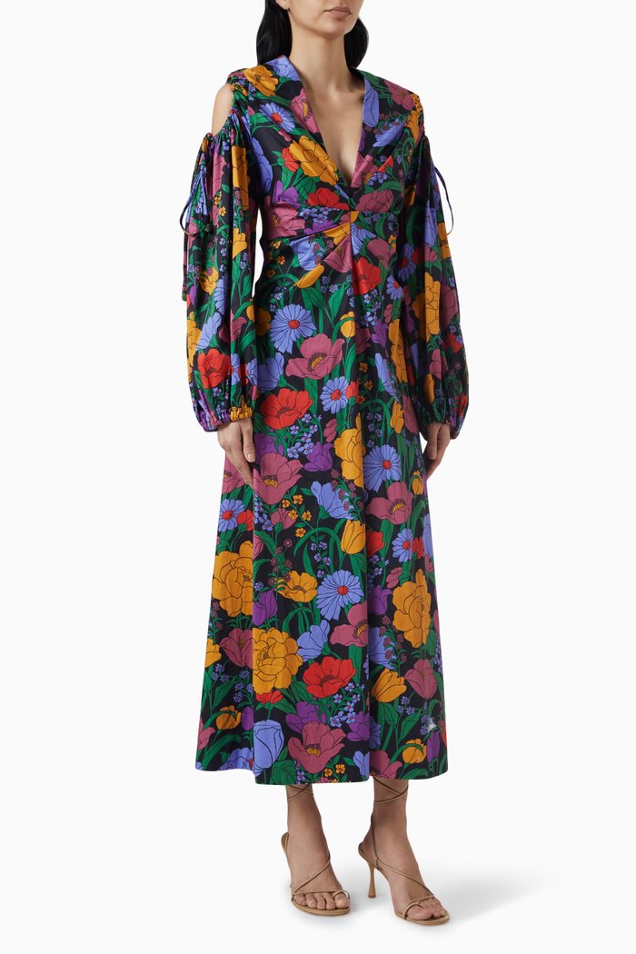 

Bucolic Garden Cut-out Maxi Dress in Cotton, Black