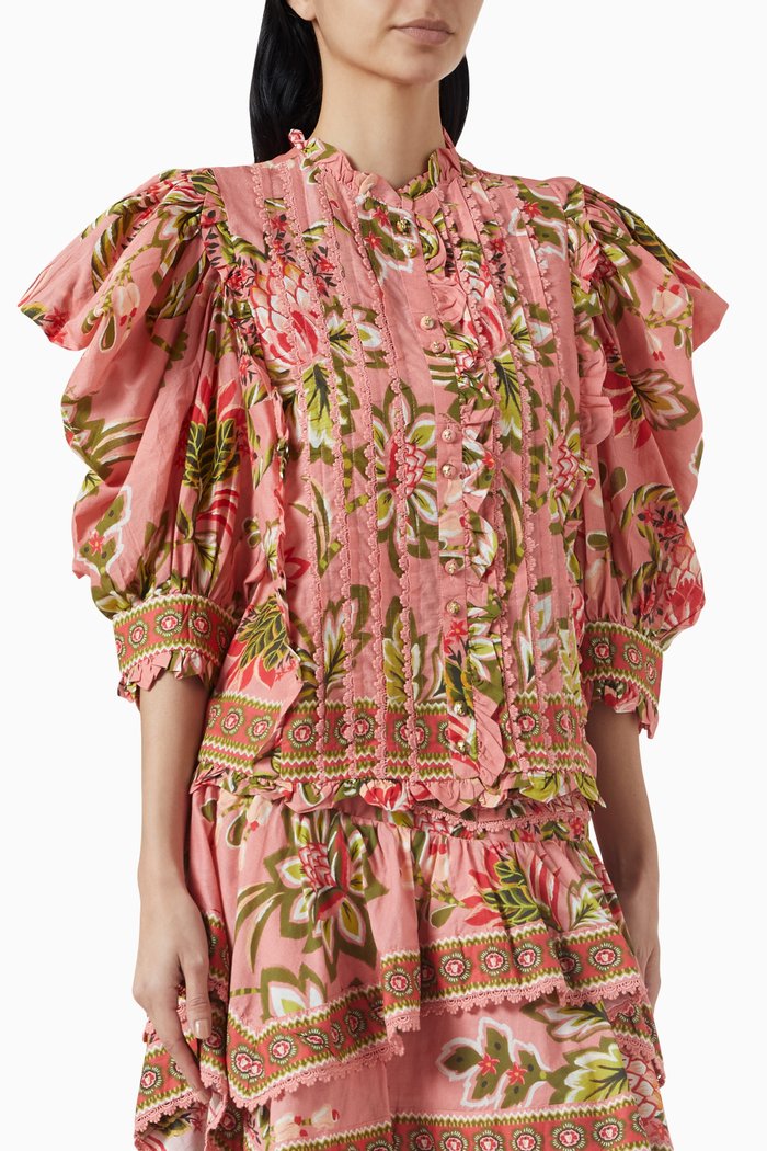 

Aura Floral-print Blouse in Cotton, Pink