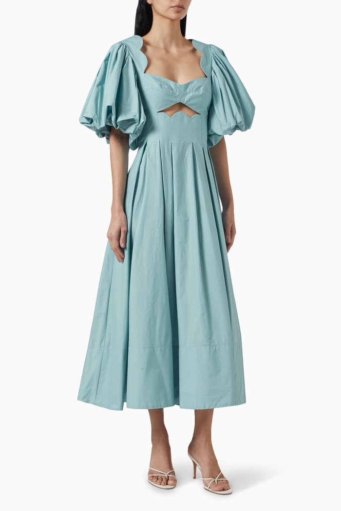 

Cut-out Midi Dress in Cotton, Blue