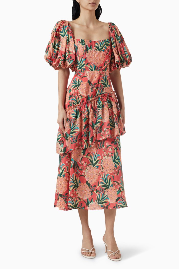 

Pineapple Bloom Midi Dress in Cotton, Red