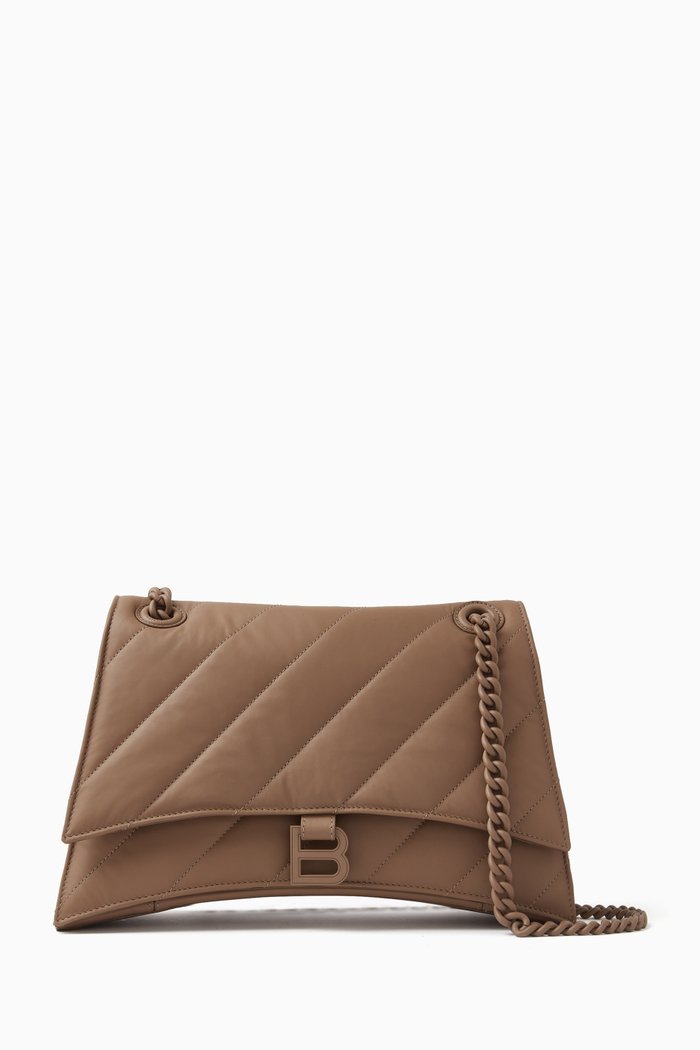 

Medium Crush Shoulder Bag in Quilted Satin, Grey