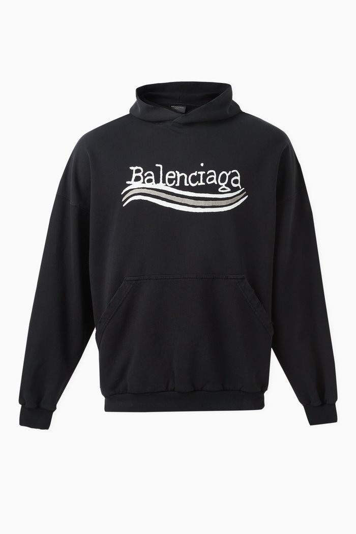 

Hand Drawn Political Campaign Hoodie in Cotton Fleece, Black