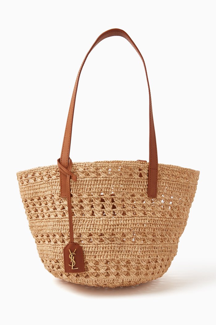 

Small Tote Panier Bag in Raffia, White