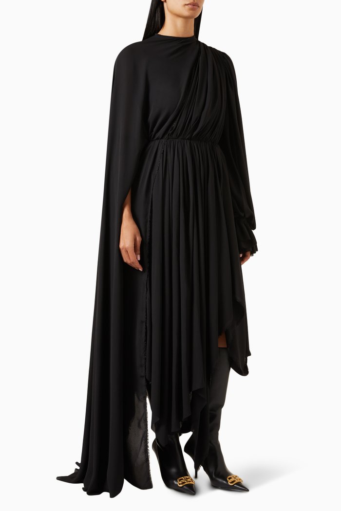 

All in Draped Midi Dress in Technical Crepe, Black