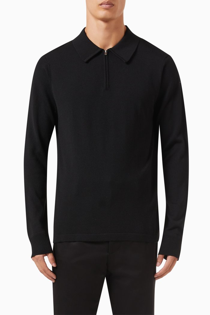 

Polo Sweater in Wool Blend Knit, Black