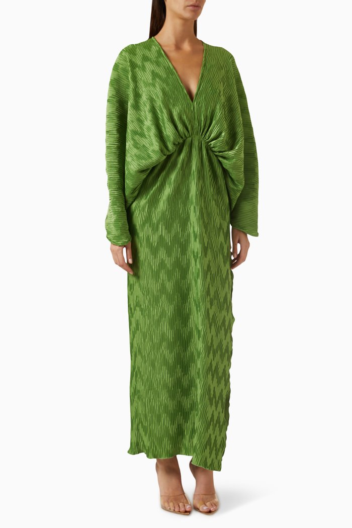 

Riviera Midi Gown in Chevron Pleat, Green