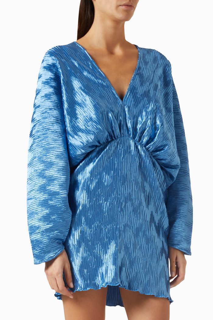 

Riviera Mini Dress in Chevron Pleat, Blue