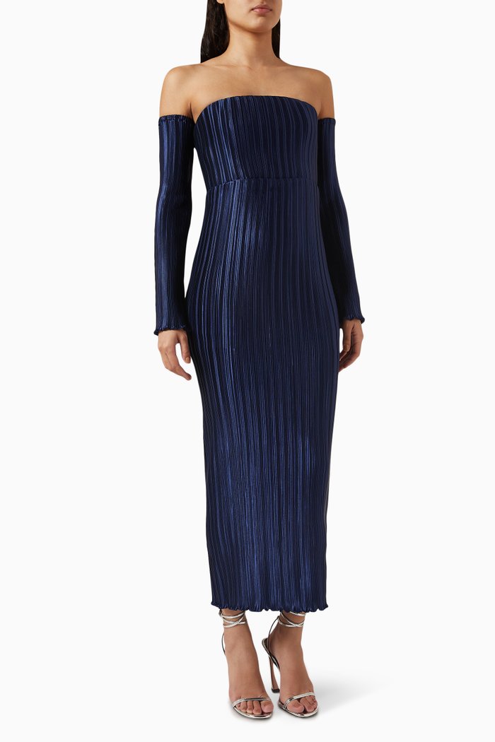 

Gatsby Midi Gown in Pleated Satin, Blue