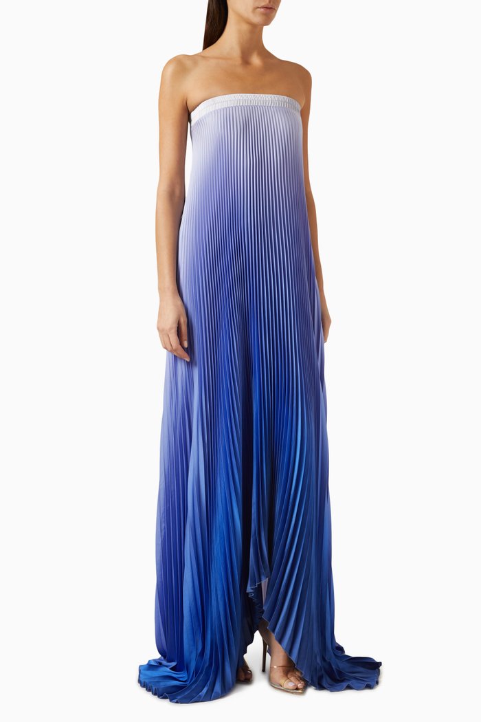 

Bisous Strapless Maxi Gown in Plissé, Blue