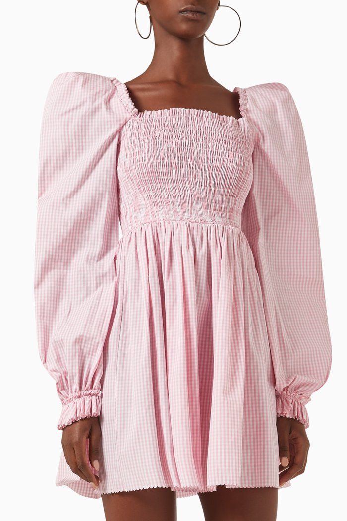 

The Straw Girl Mini Dress in Gingham, Pink