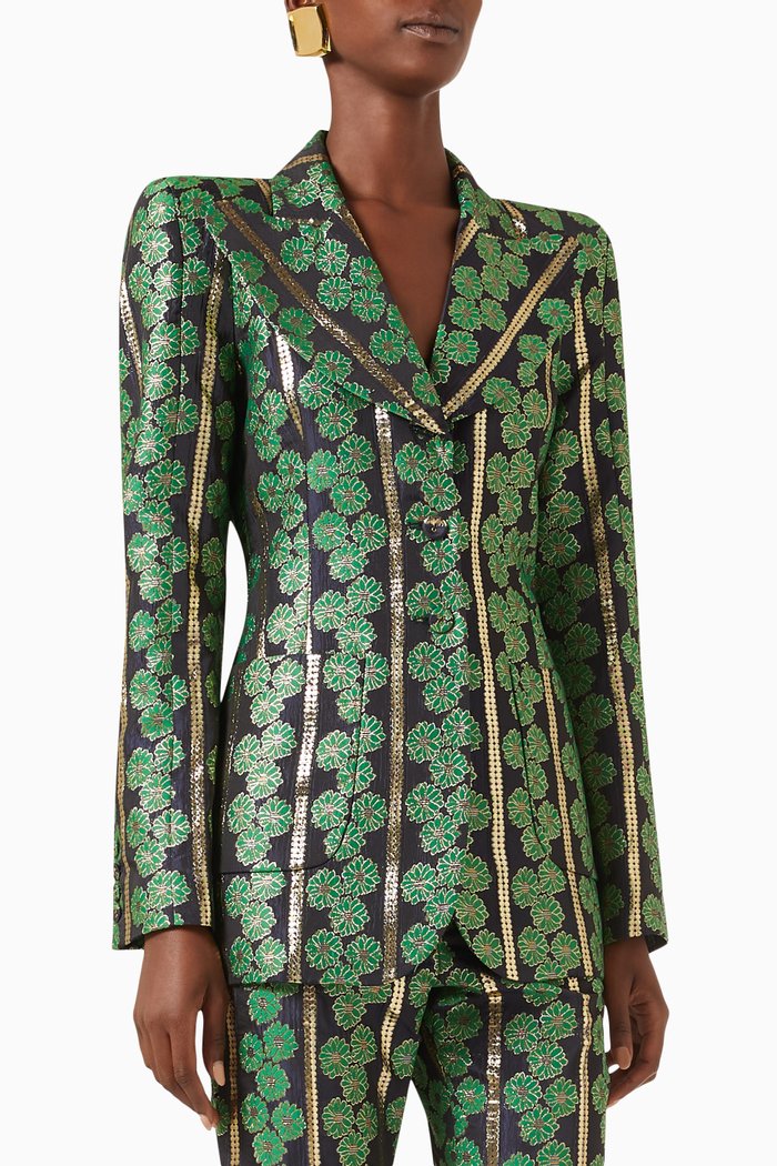 

The Charlatan Suit Jacket in Metallic-jacquard, Green