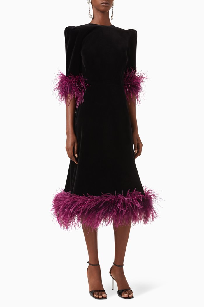 

The Feather Falconetti Midi Dress in Velvet, Black