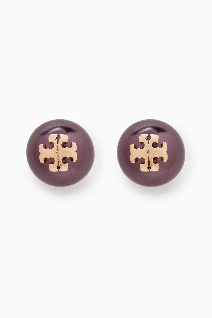 

Kira Pearl Stud Earrings in Brass, Gold