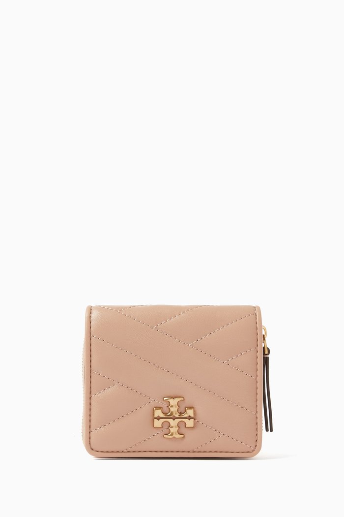 

Kira Chevron Bi-fold Wallet in Quilted Leather, Brown