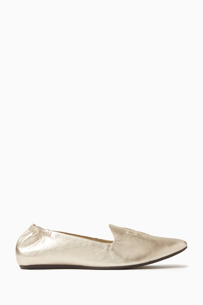 

Smoking Logo Slippers in Metallic Leather, Gold