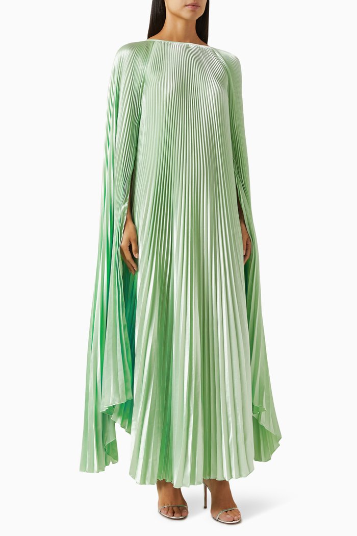 

Palais Pleated Maxi-sleeve Gown, Green
