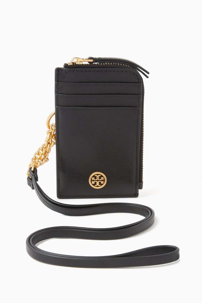 

Robinson Lanyard Zip Coin & Card Case in Leather, Black