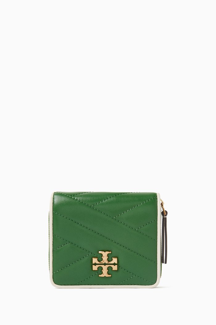 Kira Chevron Pop Edge Bi-fold Wallet in Leather, Neutral