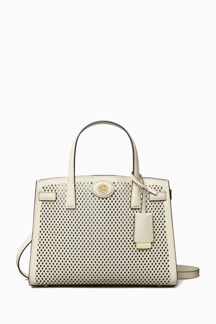 

Small Robinson Perforated Satchel Bag in Leather, Neutral
