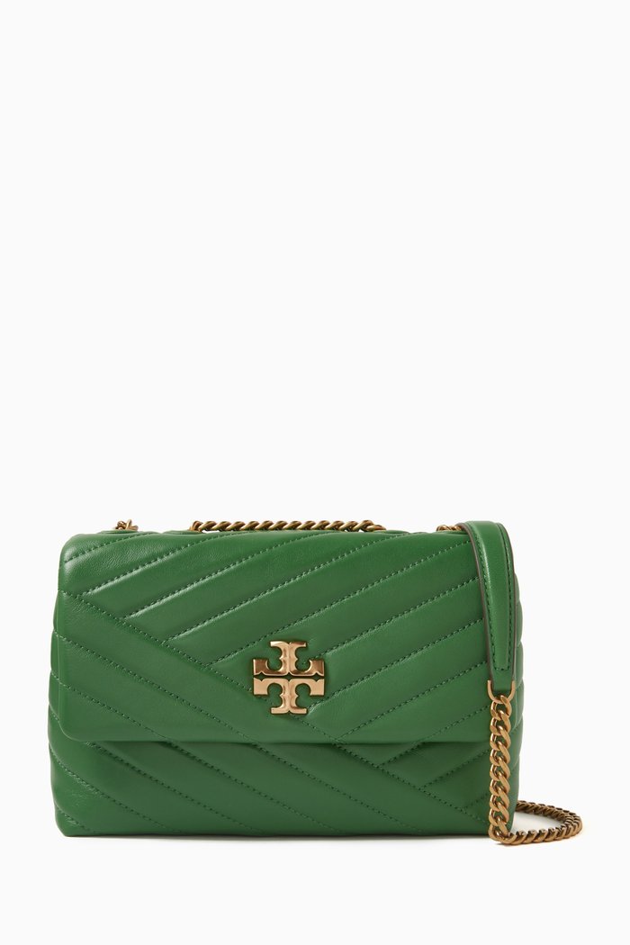 Small Kira Convertible Shoulder Bag in Quilted Leather, Green