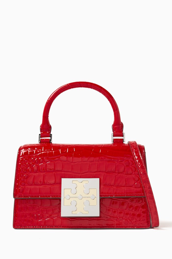 

Mini Bon Bon Top-handle Bag in Croc-embossed Leather, Red