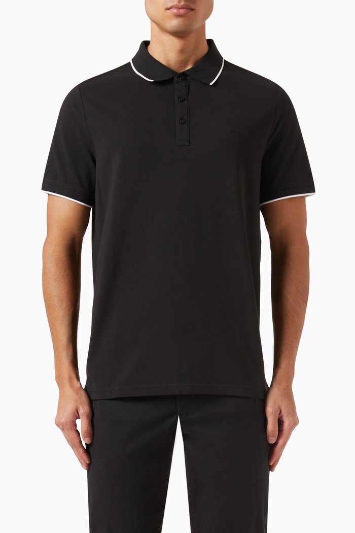 

Logo-embroidered Polo Shirt in Cotton-blend Piqué, Black