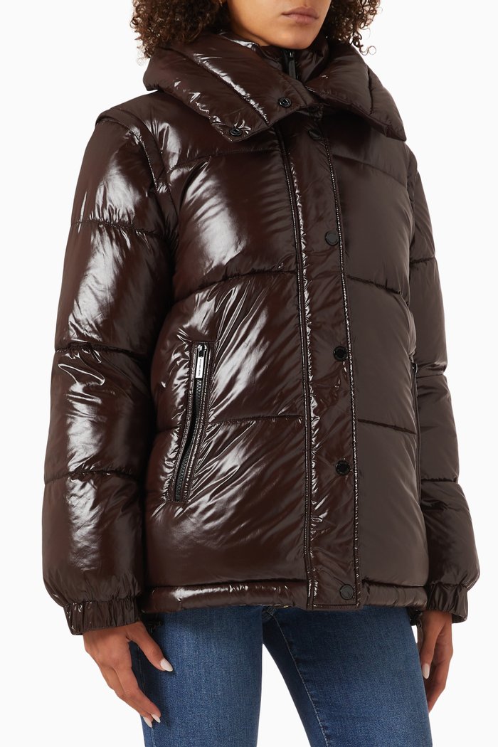 

2-in-1 Puffer Jacket in Quilted Nylon, Brown