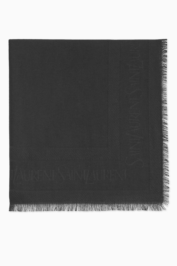 

Large Saint Laurent Square Scarf in Wool & Silk-jacquard, Black