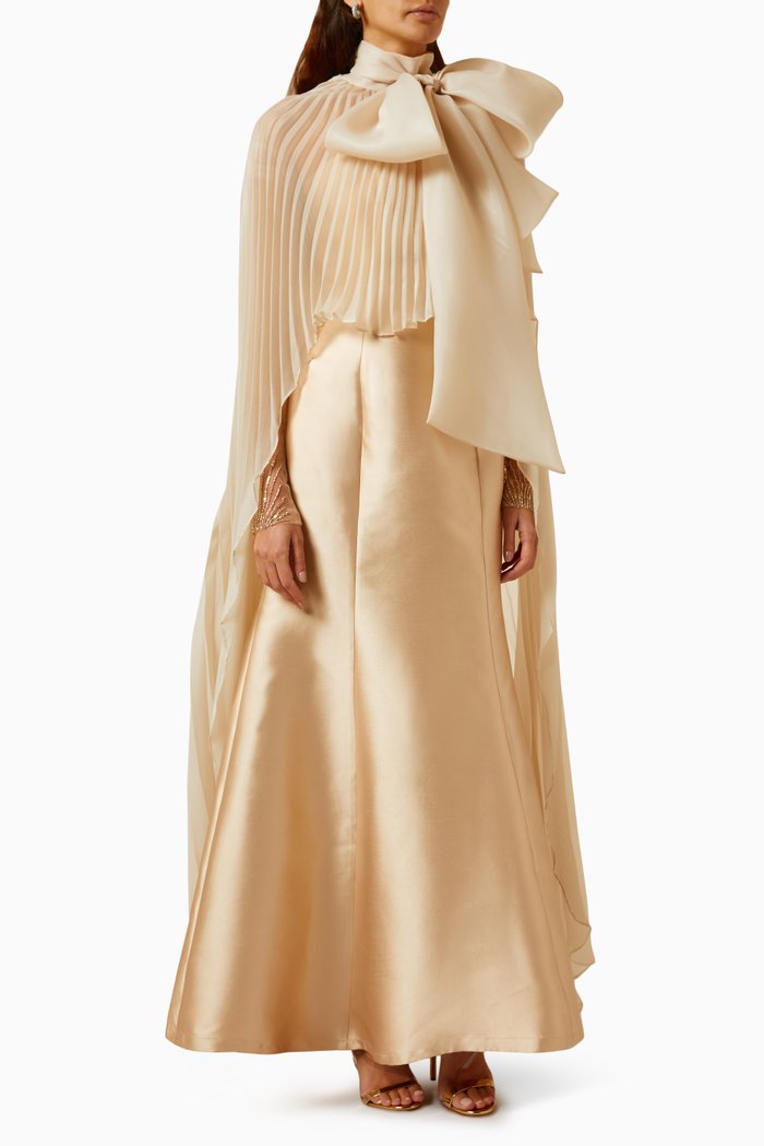 Cressida Maxi Dress Set in Mikado-crepe & Organza, Gold