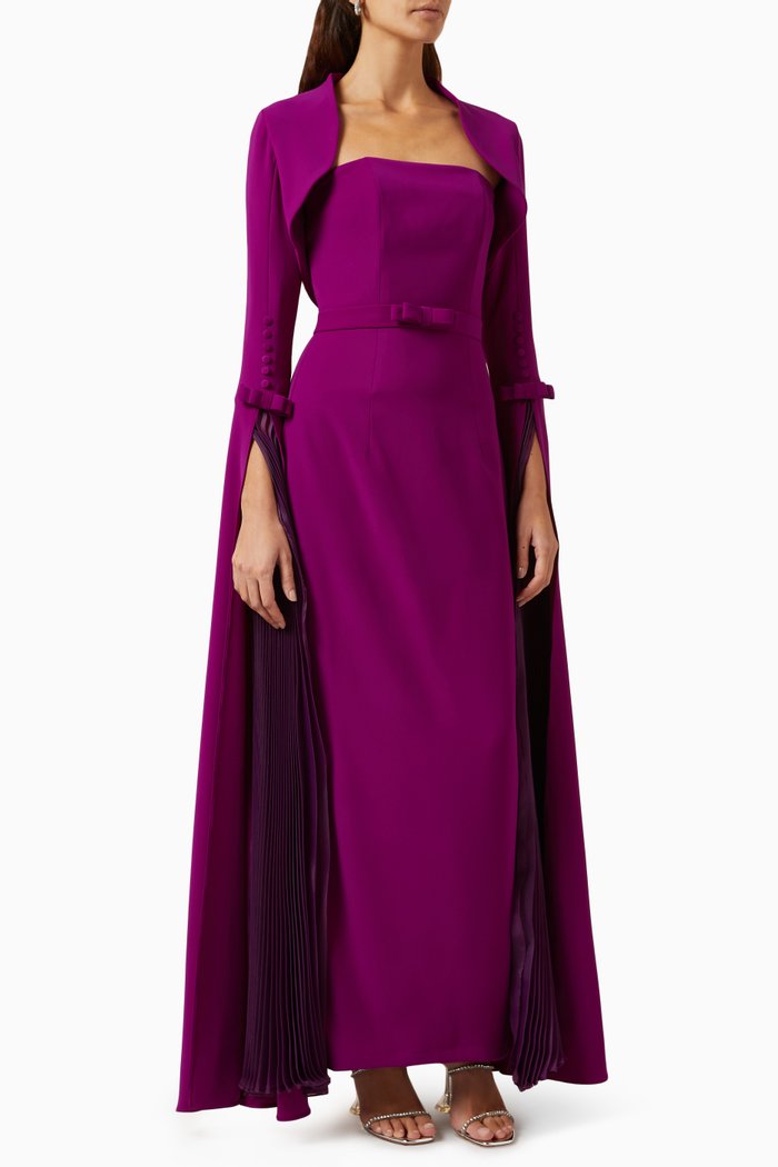 Yara Bolero Maxi Dress in Organza & Crepe, Purple