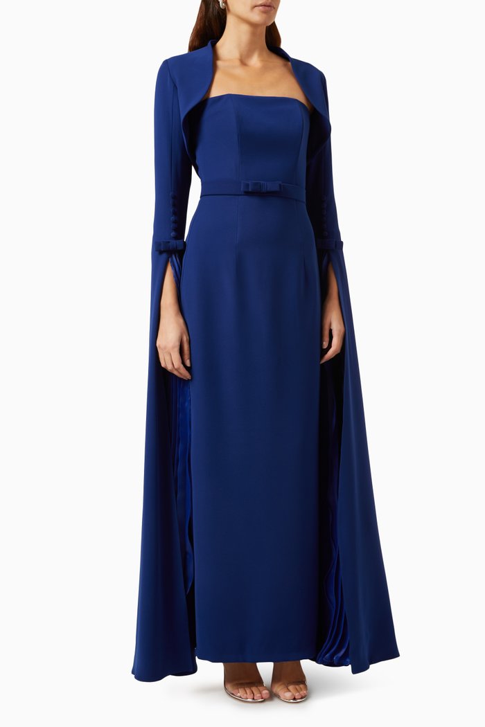 

Azure Bolero Maxi Dress in Organza & Crepe, Blue