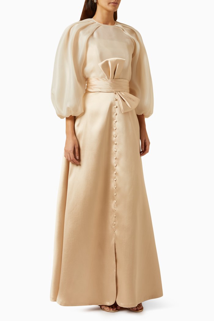 

Aponi Top & Maxi Skirt Set in Mikado & Organza, Gold