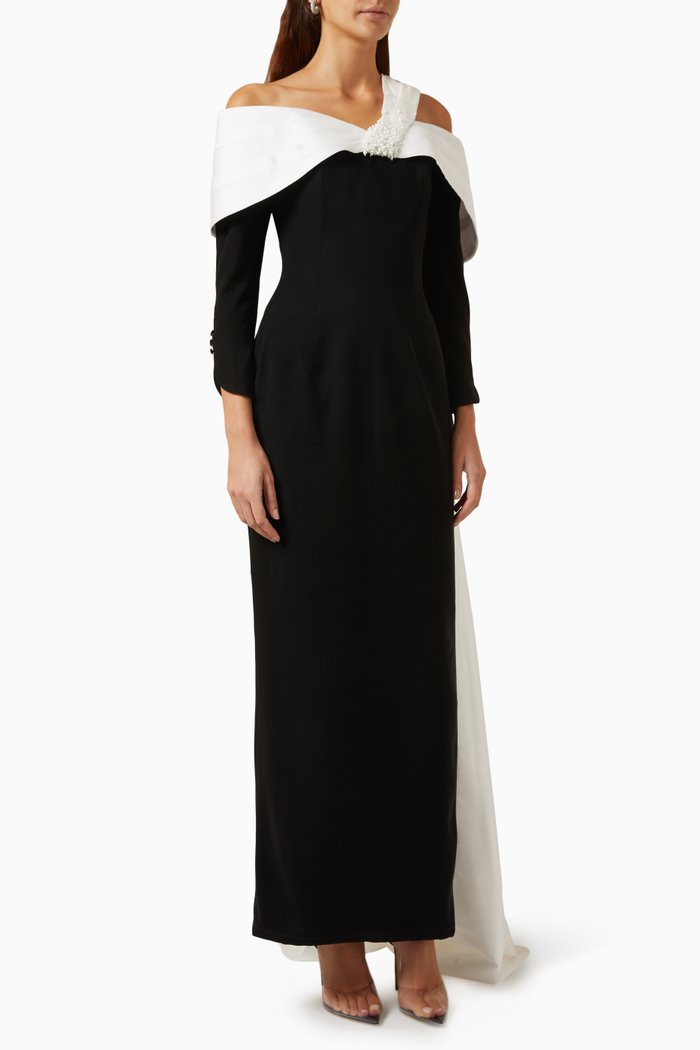 

Linda Cape-shawl Maxi Dress in Silk-taffeta & Crepe, Black