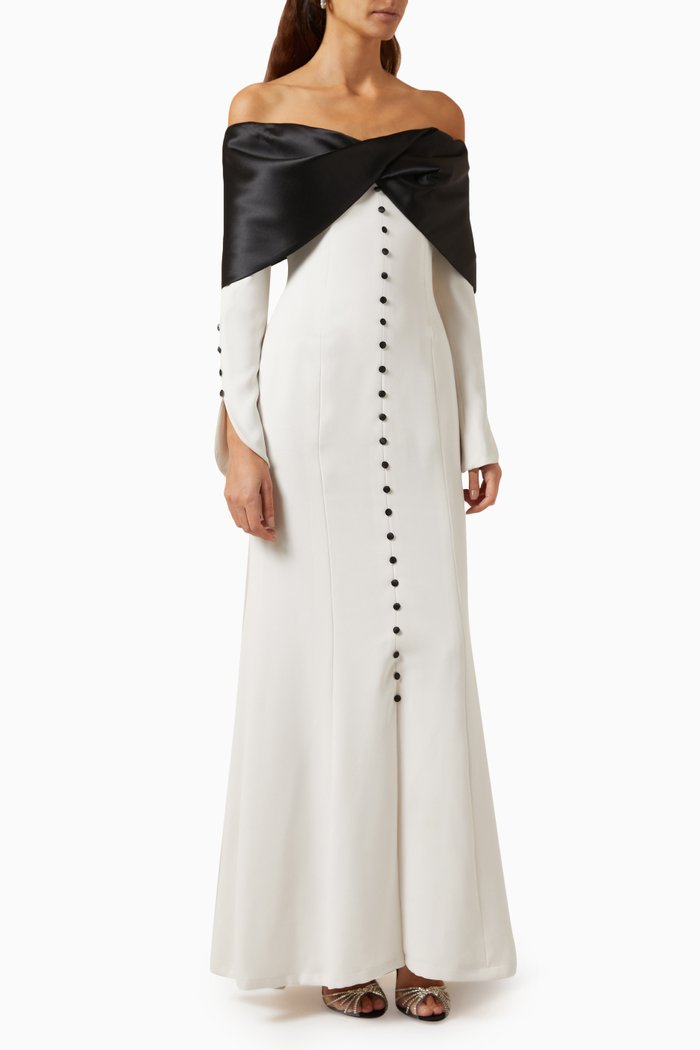 

Kimimela Two-tone Maxi Dress in Mikado-crepe, White