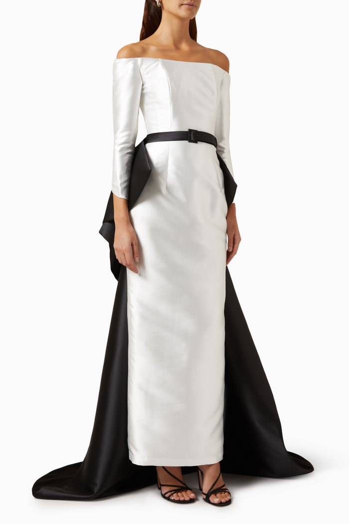 Tullia Off-shoulder Maxi Dress in Silk-taffeta & Mikado-crepe, White