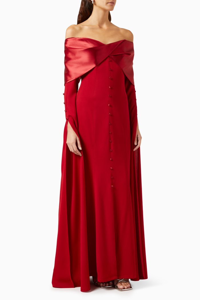 

Camilla Off-shoulder Maxi Dress in Mikado-crepe, Red