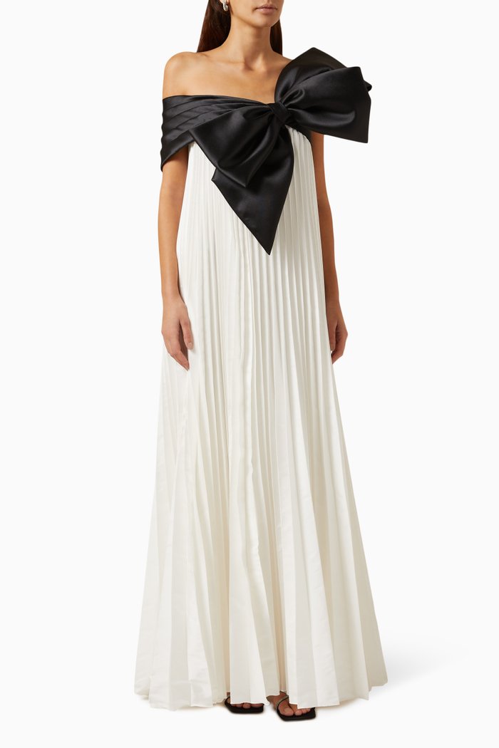 

Cynthia Pleated Maxi Dress in Silk-taffeta & Mikado-crepe, White