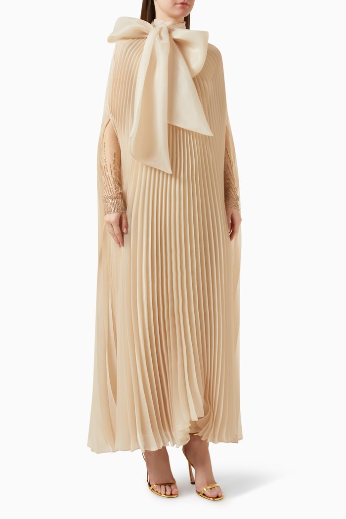

Claudina Pleated Maxi Dress in Silk-taffeta & Tulle, Neutral