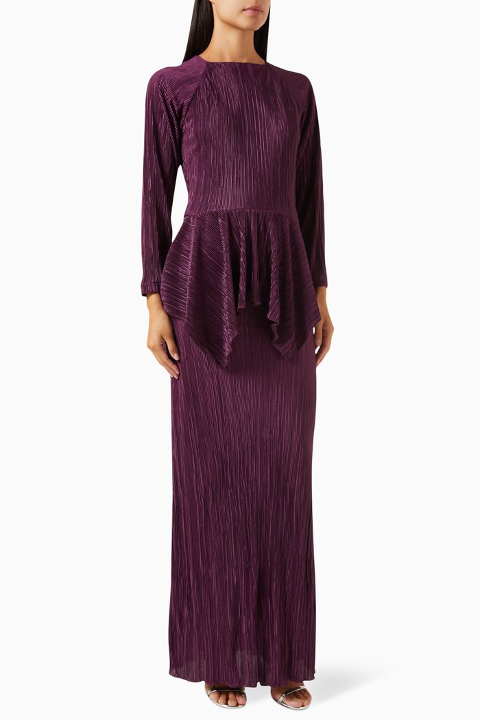 

Peplum Gown in Knitted Satin, Purple