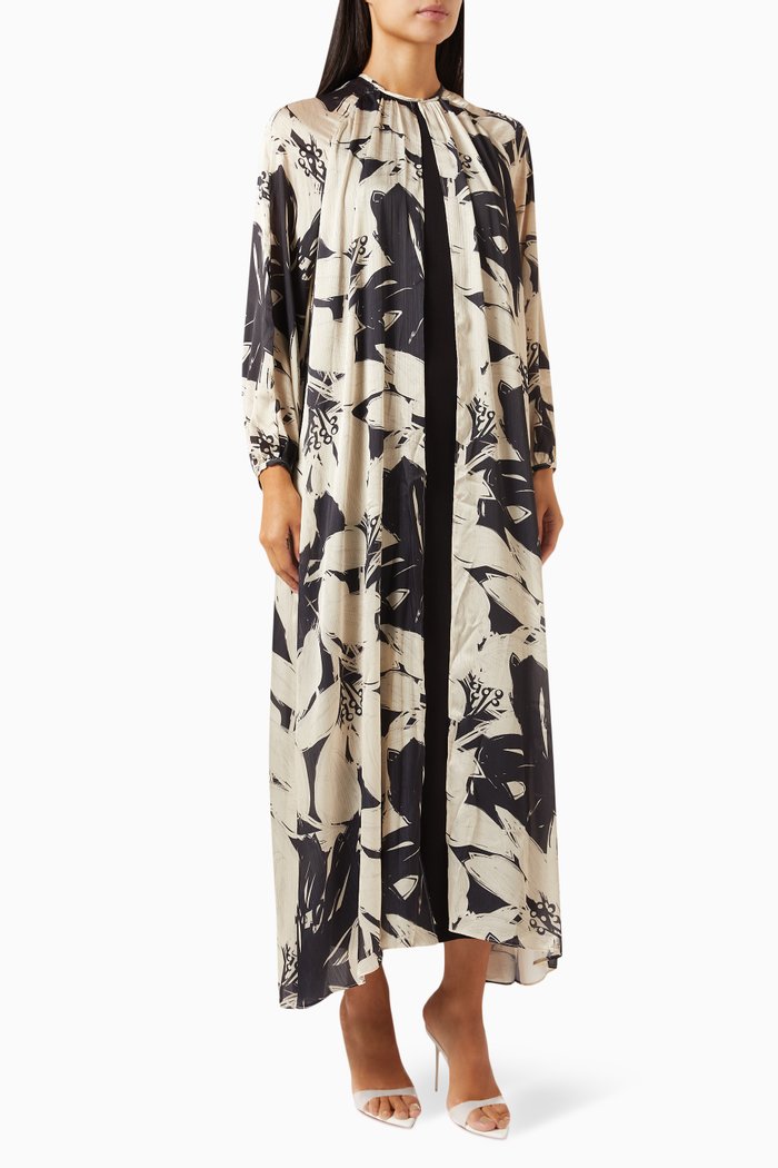 

Printed Midi Dress in Satin, White