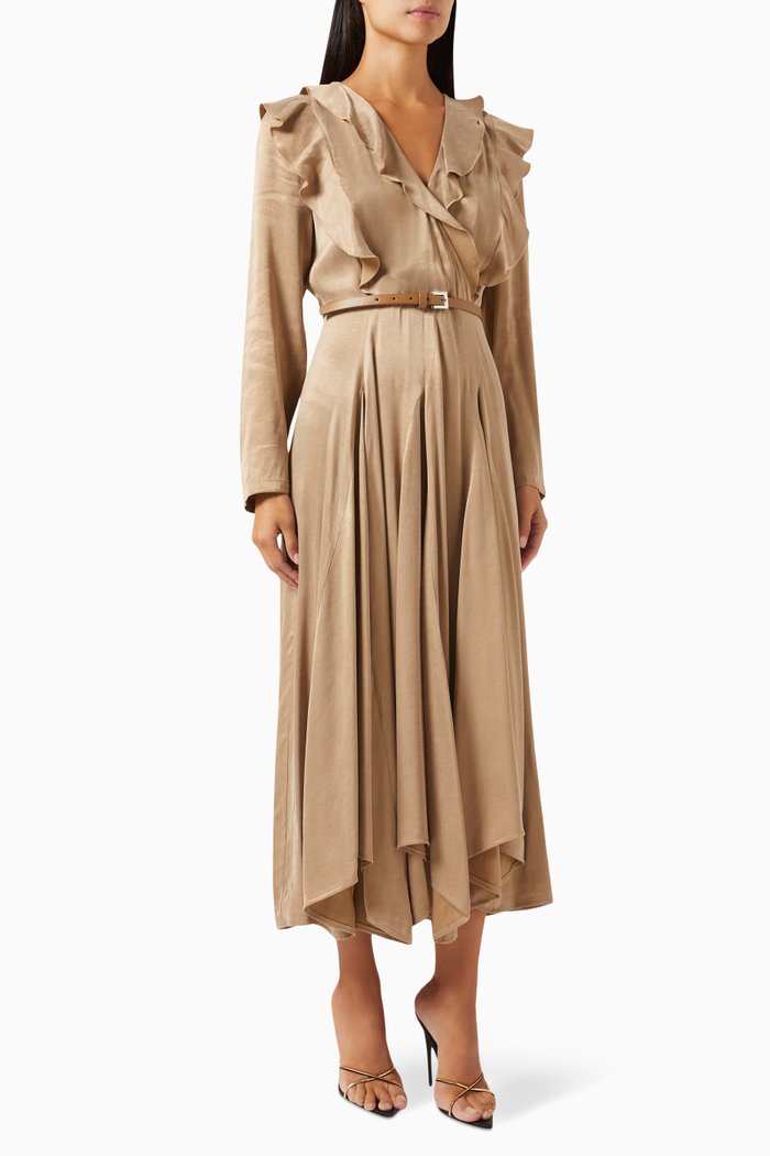 

Ruffle Midi Dress in Tencel, Neutral
