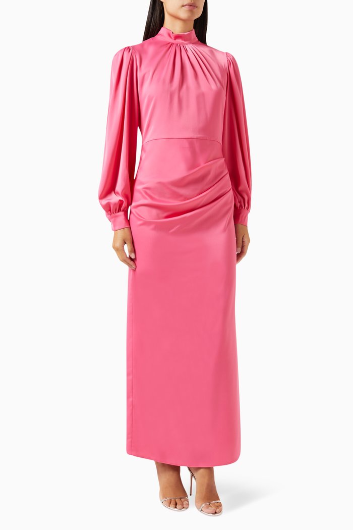 

High Collar Gown in Satin, Pink