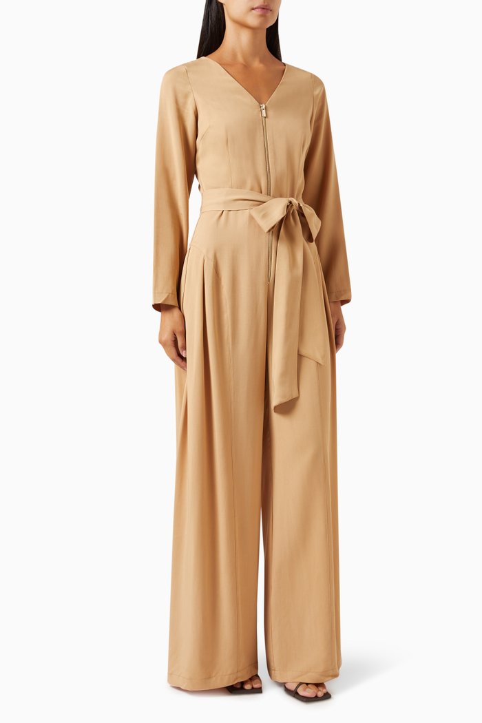 

Belted Zip-up Jumpsuit, Neutral